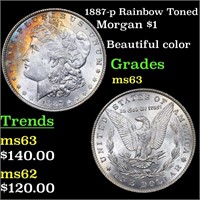 1887-p Rainbow Toned Morgan $1 Grades Select Unc