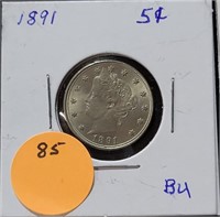 1891 BU LIBERTY V NICKEL