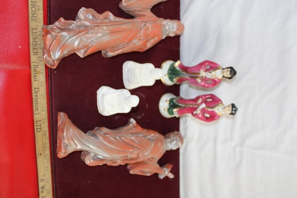 Chalkware & Porcelain Oriental Figures
