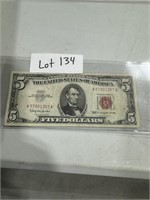 1963 RED LETTER $5 BILL