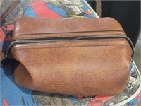 Brown Leather Make Up Zip Bag