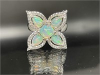Sterling Silver Ring Opal and White Stones Size 7