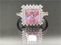 Sterling Silver Ring Pink White Stones Size 8