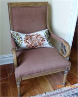 Walnut Trimmed Upolstered Arm Chair