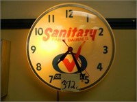 Sanitary Farm Dairies Lighted Clock, 16" Round