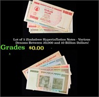 Lot of 5 Zimbabwe Hyperinflation Notes - Various D