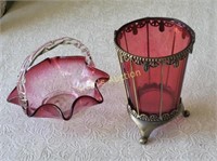 antique cranberry glass basket & cranberry flash +