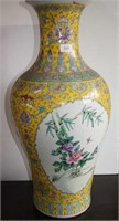 Large yellow ground baluster vase, decorated with