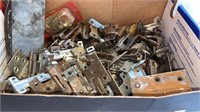 Box of hinges, knobs, brackets and hand sanding