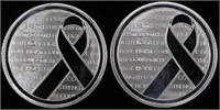 (2) 1 OZ .999 SILVER AWARENESS RIBBON ROUNDS