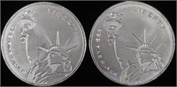 (2) 1 OZ .999 SILVER STATUE OF LIBERTY ROUNDS