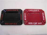 2 CARLING'S RED CAP ALE PORC. ASHTRAYS - 6" X 4