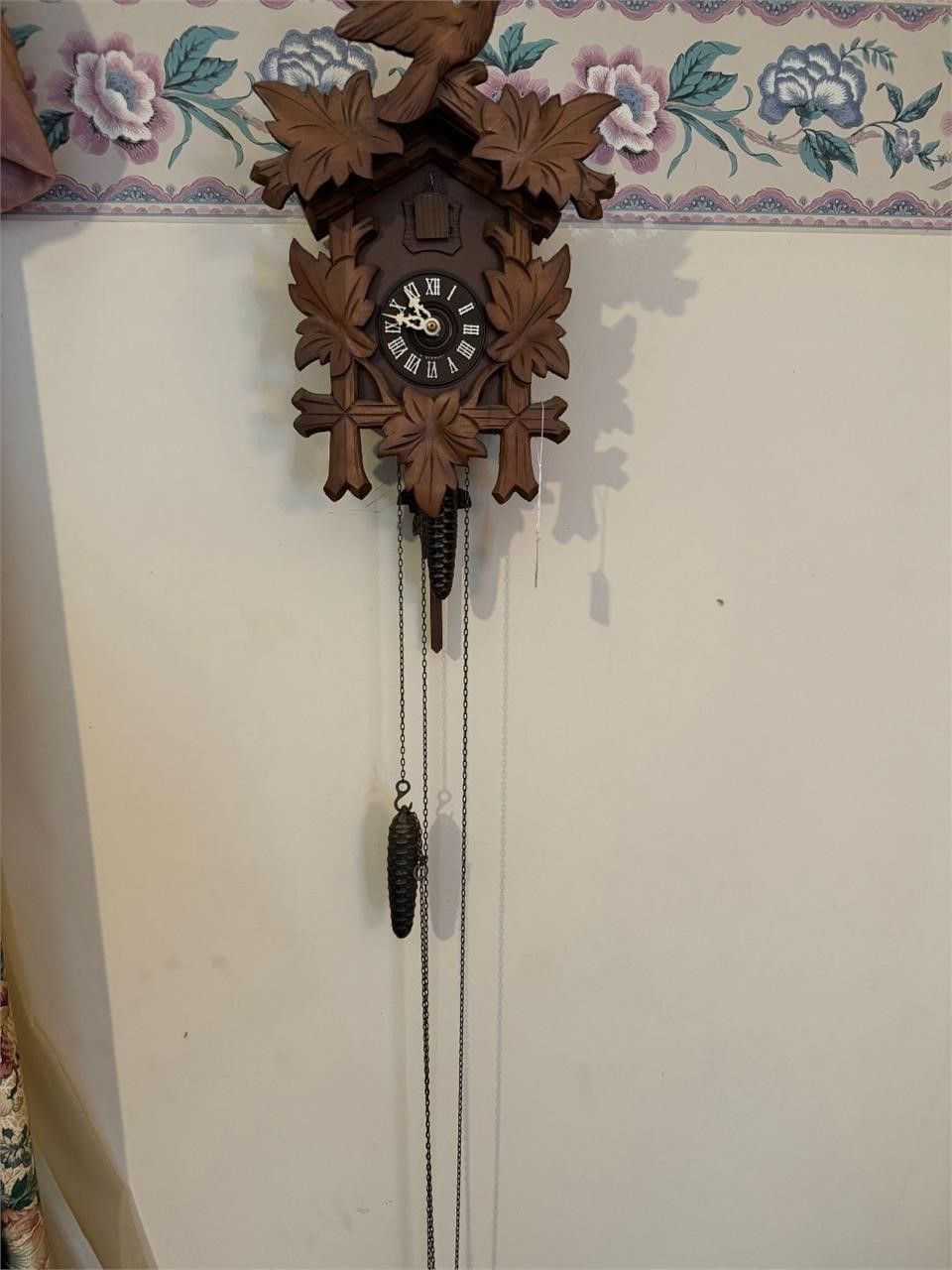 wooden leaf & loon W Germany cuckoo clock