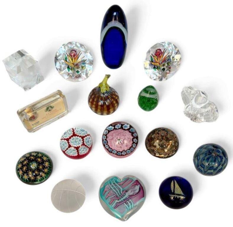 Lot: 16 Glass Paperweights - Millefiori (3) & More