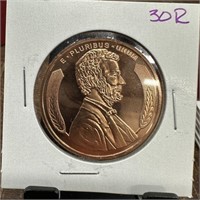 1OZ COPPER BULLION ROUND WHEAT / LINCOLN