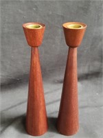 Pair of mid century modern wood candle holders