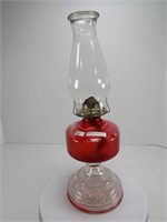 CLEAR/ RED GLASS PEDESTAL OIL LAMP