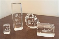 Four Glass Etched Paperweights - Butterflies,