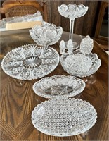 Large Lot of Vintage Pressed Glass Dishes,