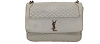 White Quilted Smooth Leather Half-Flap Purse