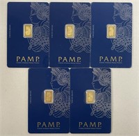 (5) PAMP SUISSE 1g GOLD BARS