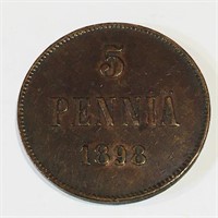 1898 Finland 5 Pennia Coin