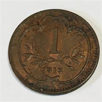 1913 Austria 1 Heller Coin