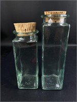 2 Italian Glass corked storage containers