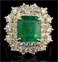 14kt Gold 7.10 ct GIA Emerald & Diamond Ring