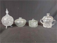 4 vtg Glass Candy Dishes w/ Lids