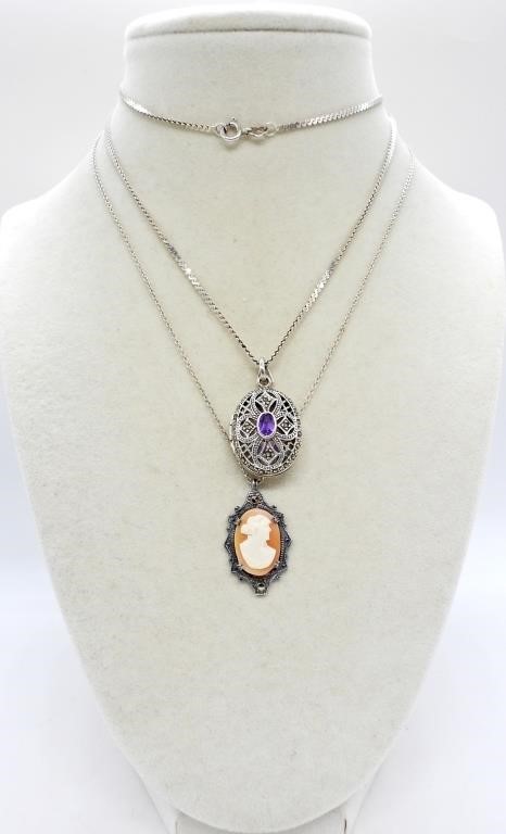 CAMEO NECKLACE & MARCASITE LOCKET 925