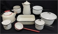 10PC Vintage Enamelware Cookware Grouping
