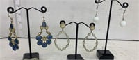 3 Earrings - Blue, White And Clear