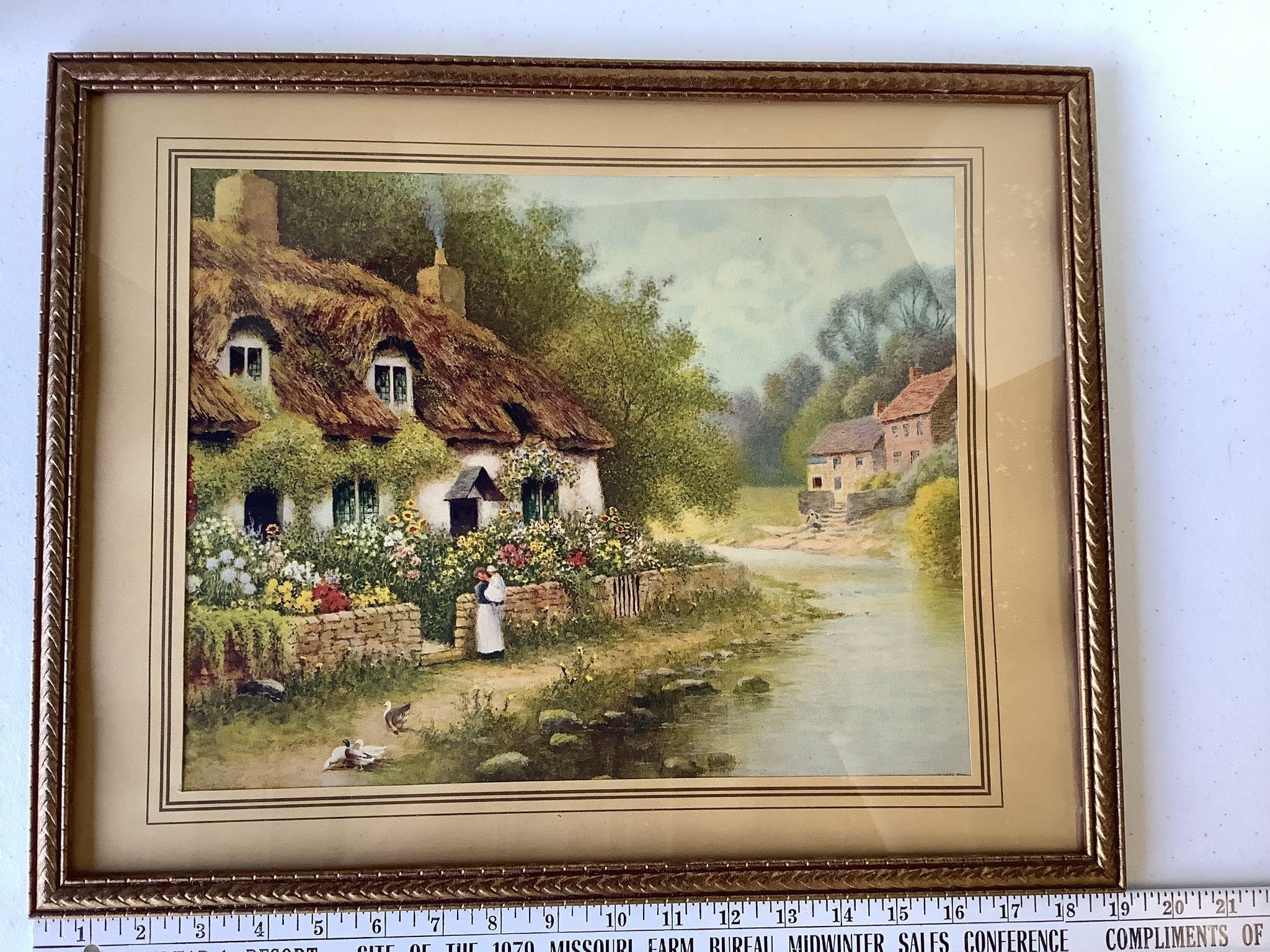 Cottage print in wood frame 19 x 15