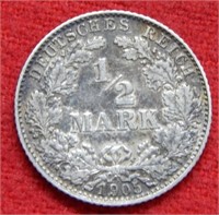 1905 German Silver 1/2 Mark