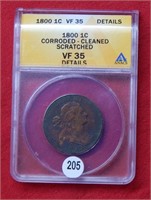 1800 Large Cent ANACS VF35 Details Corroded Clean