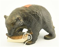 Lot #256 - Wooden carved black bear with fish