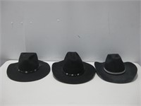 Three Western Cowboy Hats Pictured Unknown Sizes