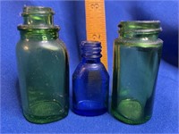 2 Green and 1 Blue Medicine Bottle