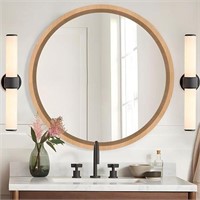 Round Wood Vanity Mirror
