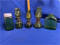 Green 3 Mini Lamps & 2 Glass Bottles