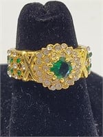 Fancy Cocktail Ring Emerald CZ Stones