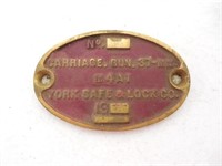 York Safe & Lock Co Brass Carriage Gun tag