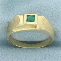 Bezel Set Emerald Mens Ring in 14k Yellow Gold