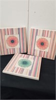 Three cute floral wood wall decor pictures 12x 12