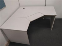 Grey L Shaped Office Desk with Adjustable Keyboard