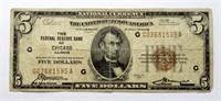 1929 $5 NATIONAL CURRENCY "CHICAGO"