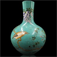 Large Chinese Turquoise Famille Rose Porcelain Vas