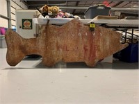 64" LONG ANTIQUE METAL FISH SIGN FROM CLUBHOUSE