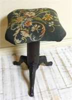 Needlepoint Seat and Metal Leg Piano Stool.